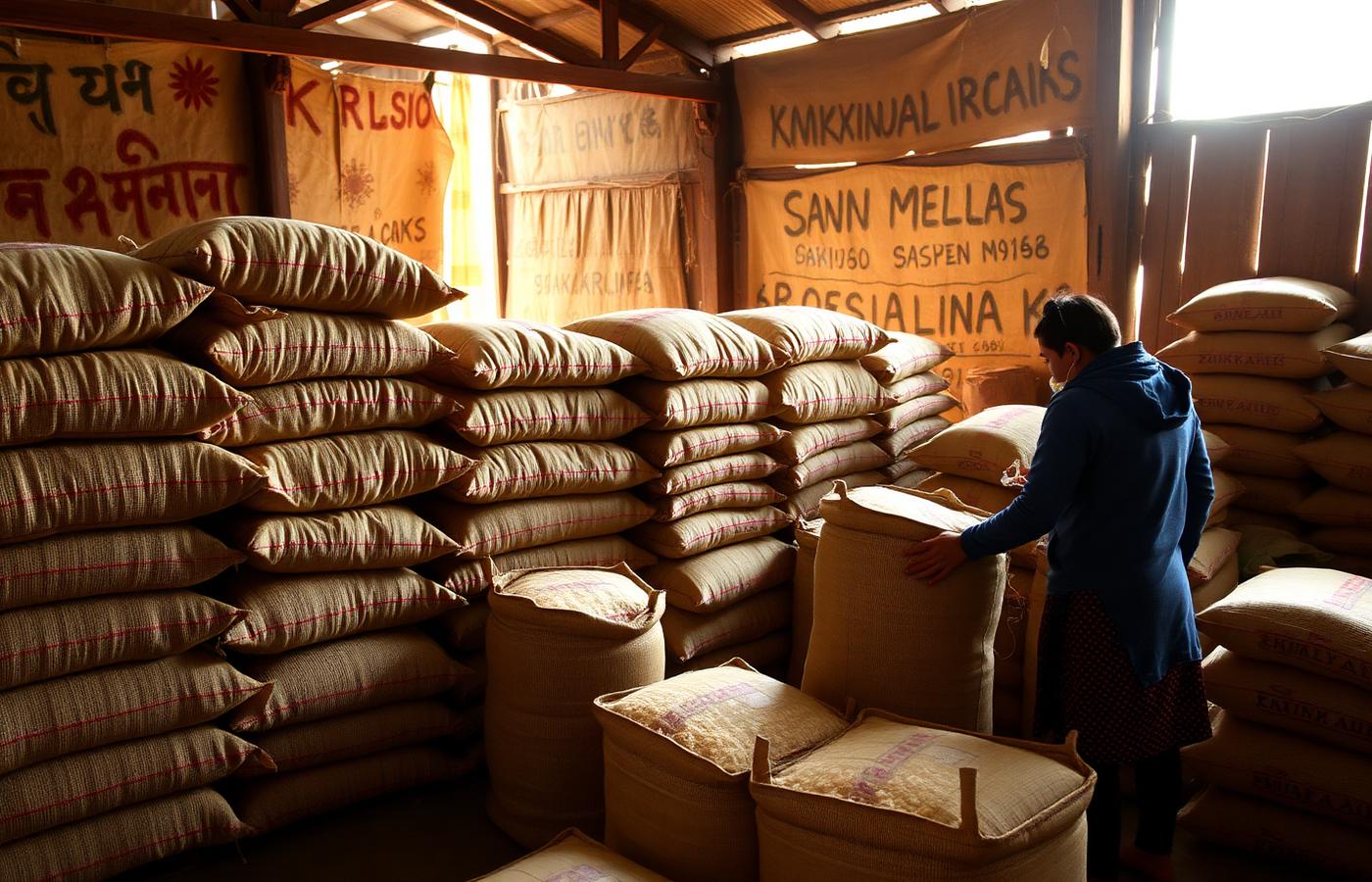 Sacks weighed and sealed for dispatch