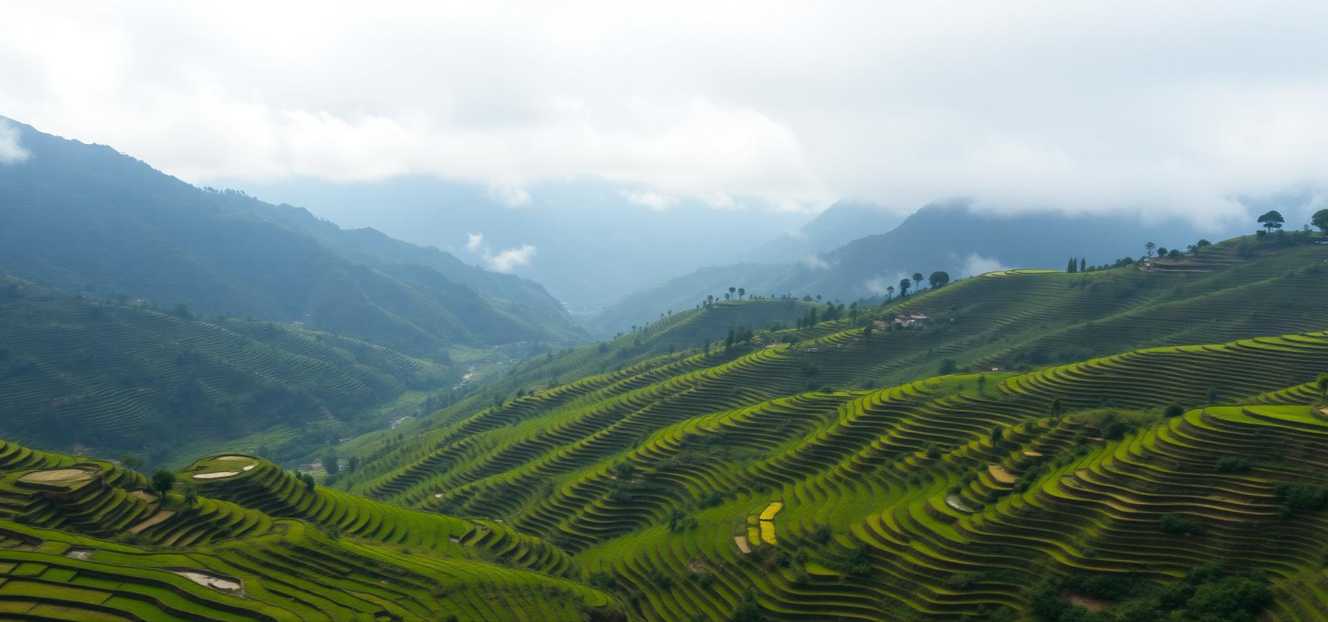 Terraced paddy fields in the Pokhara valley, Nepal